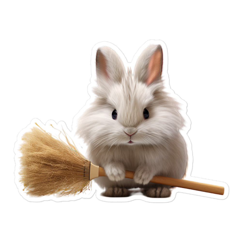 French Angora Diligent Janitor Bunny Sticker - Stickerfy.ai