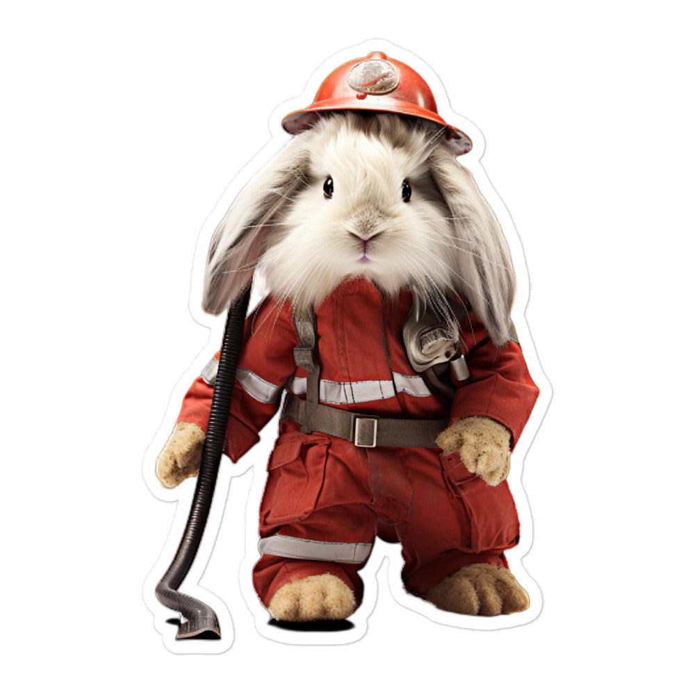 French Angora Brave Firefighter Bunny Sticker - Stickerfy.ai