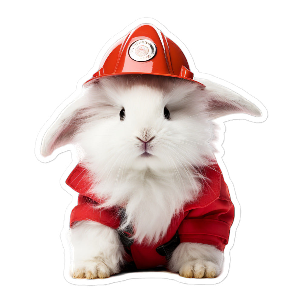 French Angora Brave Firefighter Bunny Sticker - Stickerfy.ai