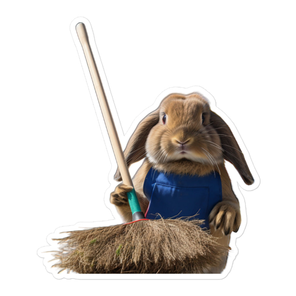 Holland Lop Diligent Janitor Bunny Sticker - Stickerfy.ai