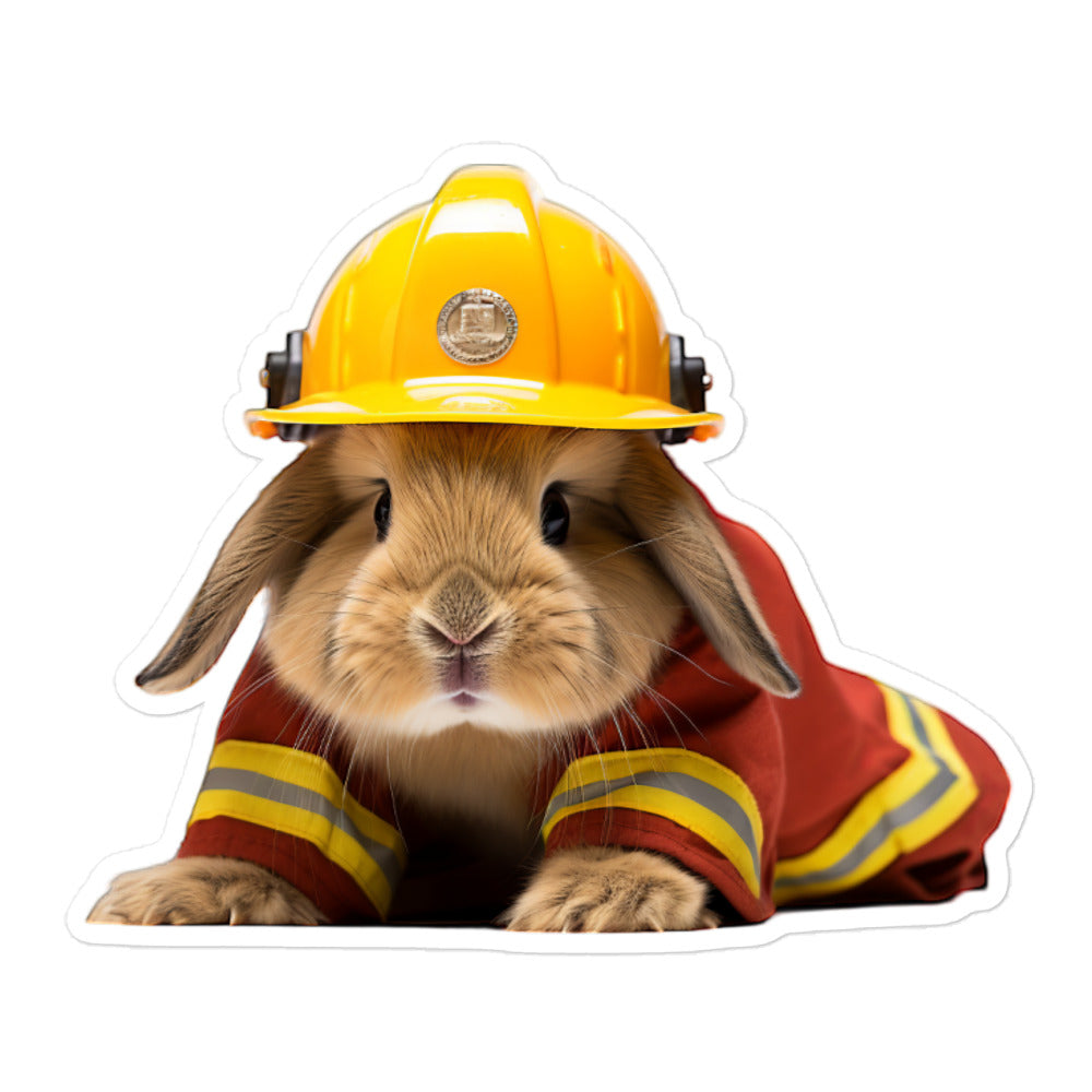 Holland Lop Brave Firefighter Bunny Sticker - Stickerfy.ai