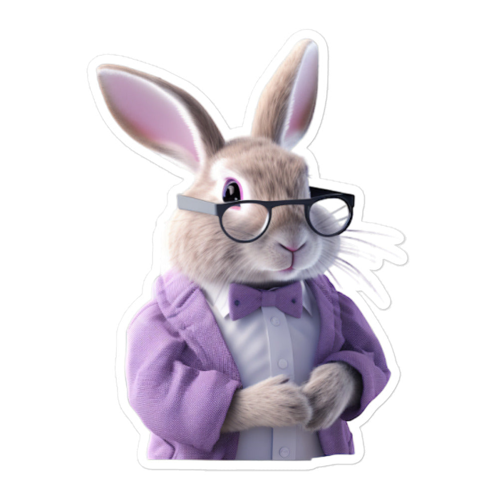 Lilac Enthusiastic Student Bunny Sticker - Stickerfy.ai