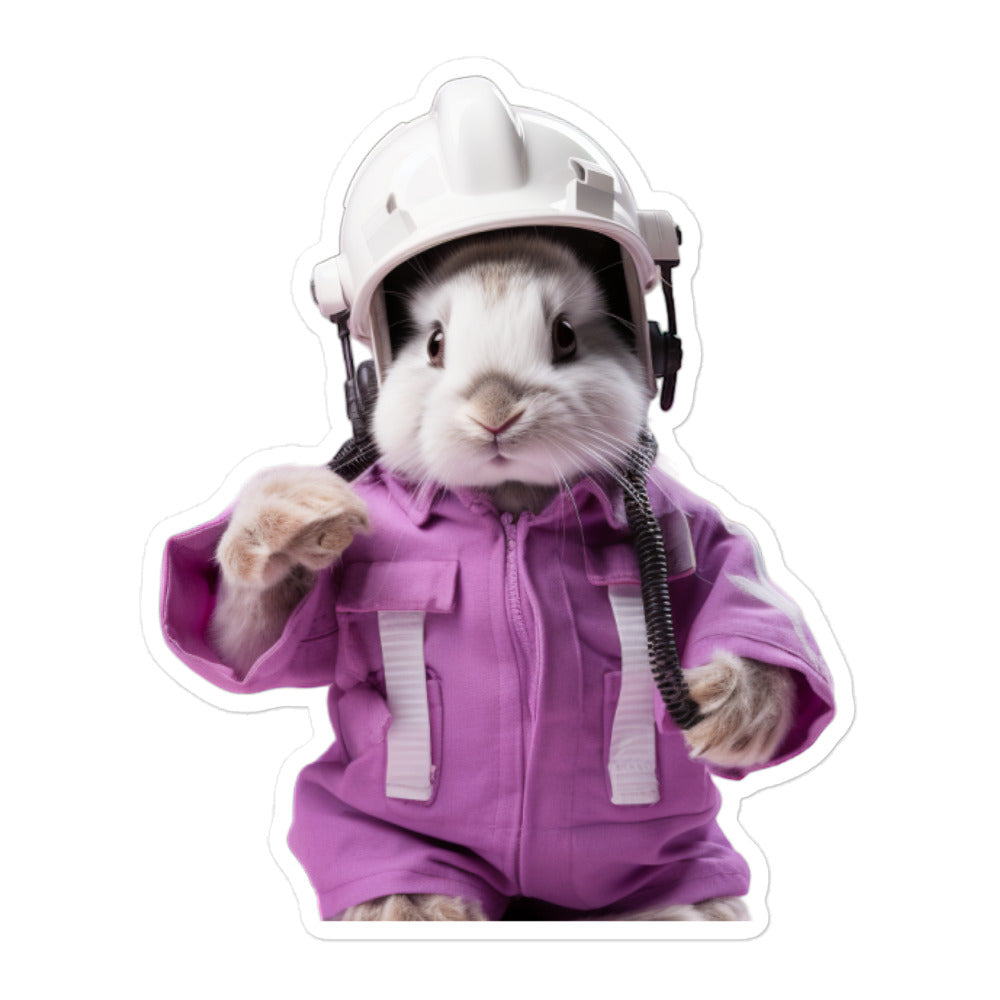 Lilac Brave Firefighter Bunny Sticker - Stickerfy.ai