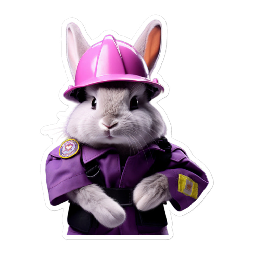 Lilac Brave Firefighter Bunny Sticker - Stickerfy.ai