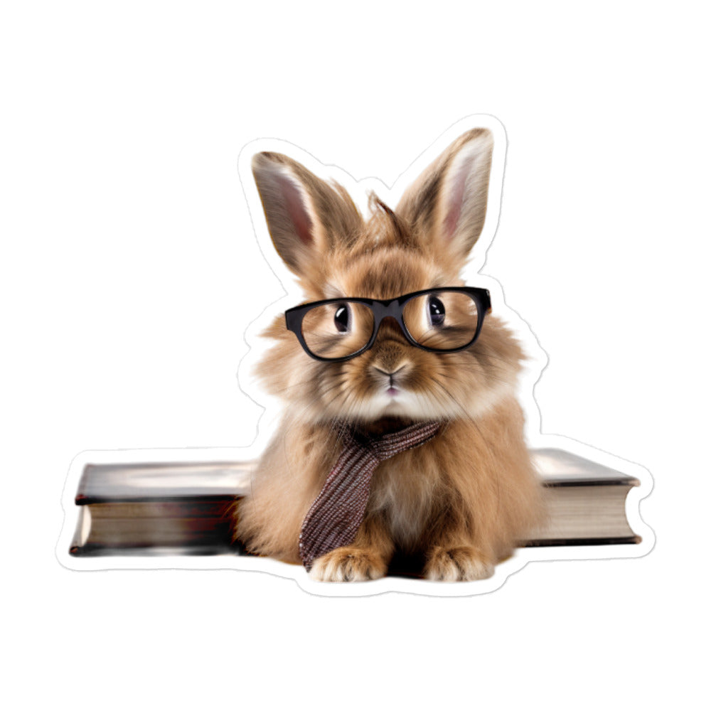 Lionhead Enthusiastic Student Bunny Sticker - Stickerfy.ai