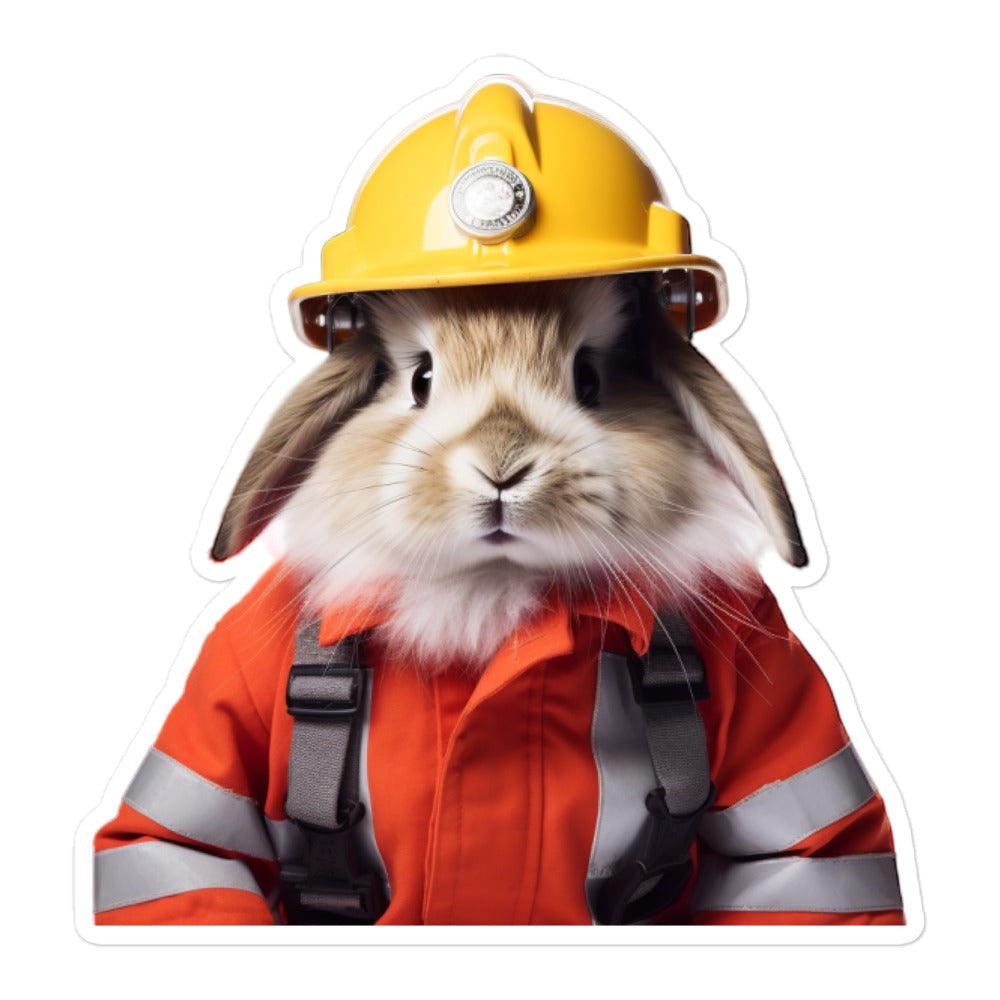 Lionhead Brave Firefighter Bunny Sticker - Stickerfy.ai