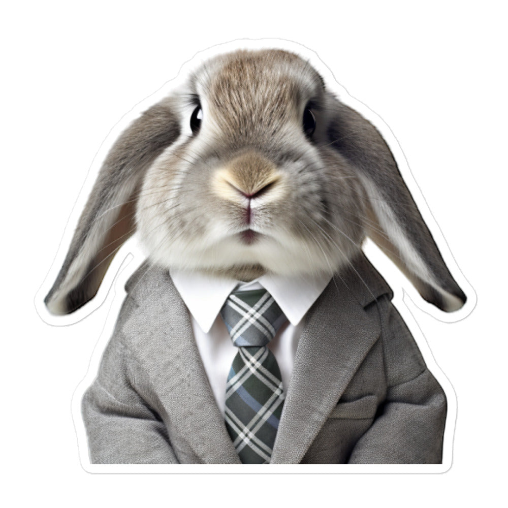 Mini Lop Persuasive Sales Bunny Sticker - Stickerfy.ai