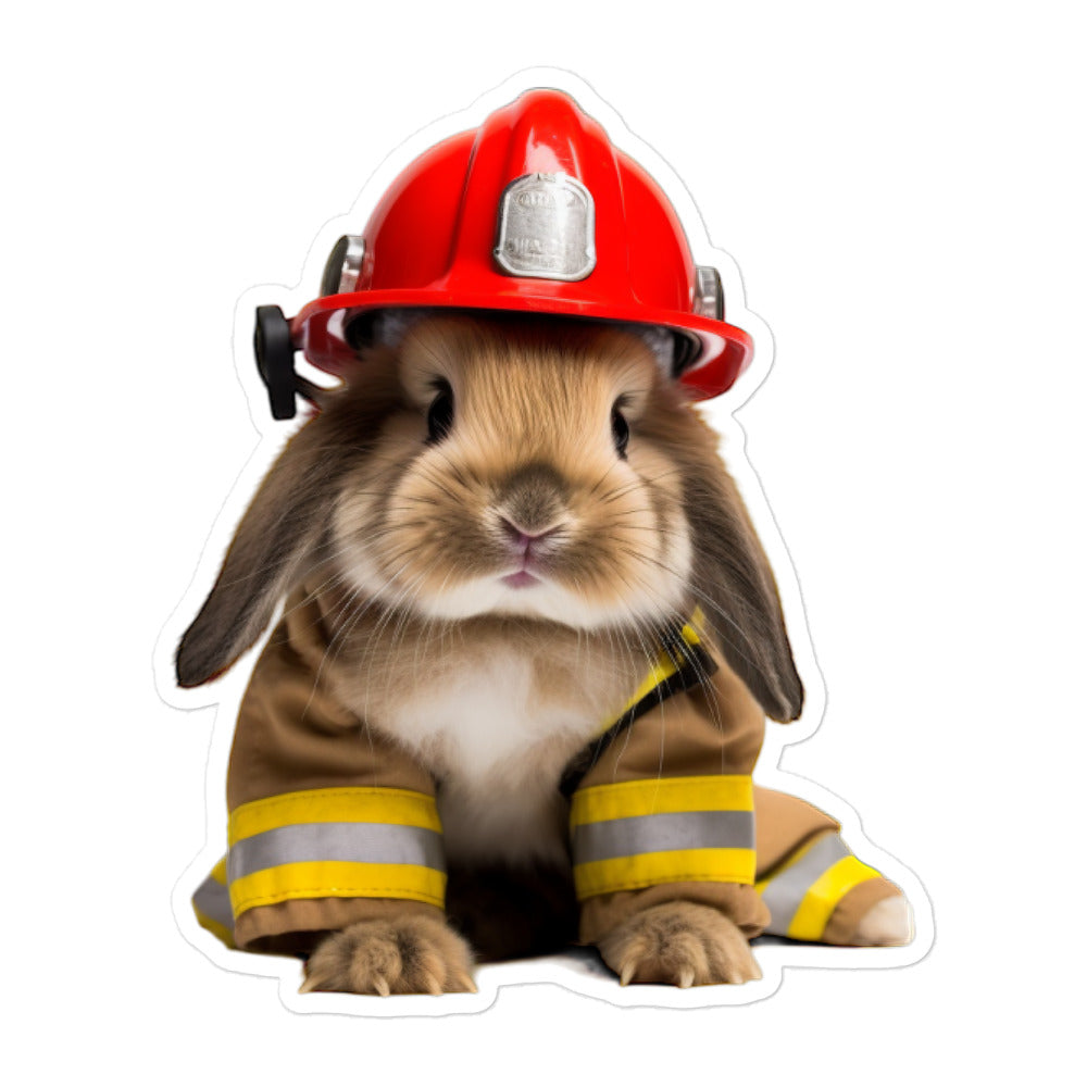 Mini Lop Brave Firefighter Bunny Sticker - Stickerfy.ai