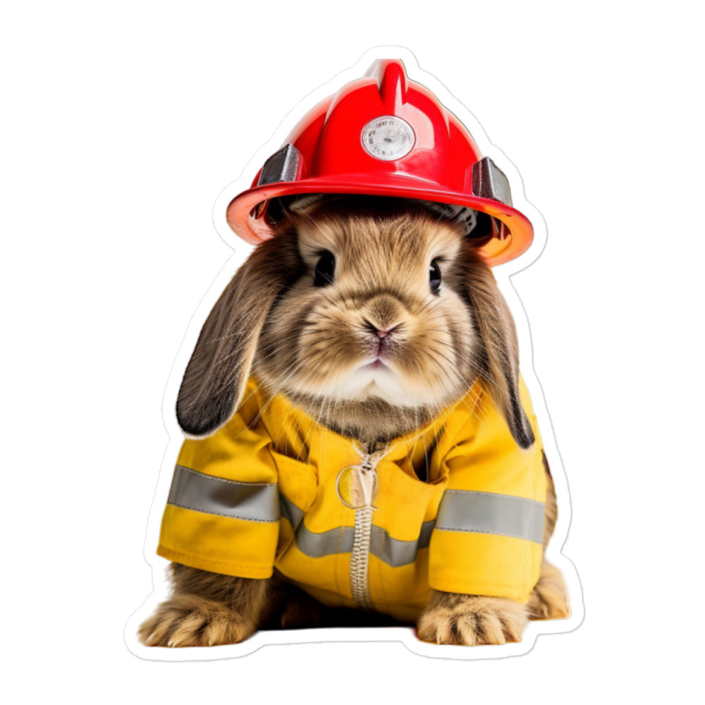 Mini Lop Brave Firefighter Bunny Sticker - Stickerfy.ai