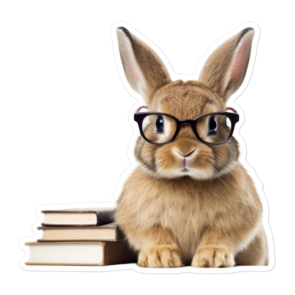 Mini Rex Enthusiastic Student Bunny Sticker - Stickerfy.ai