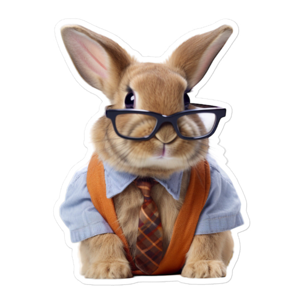 Mini Rex Enthusiastic Student Bunny Sticker - Stickerfy.ai