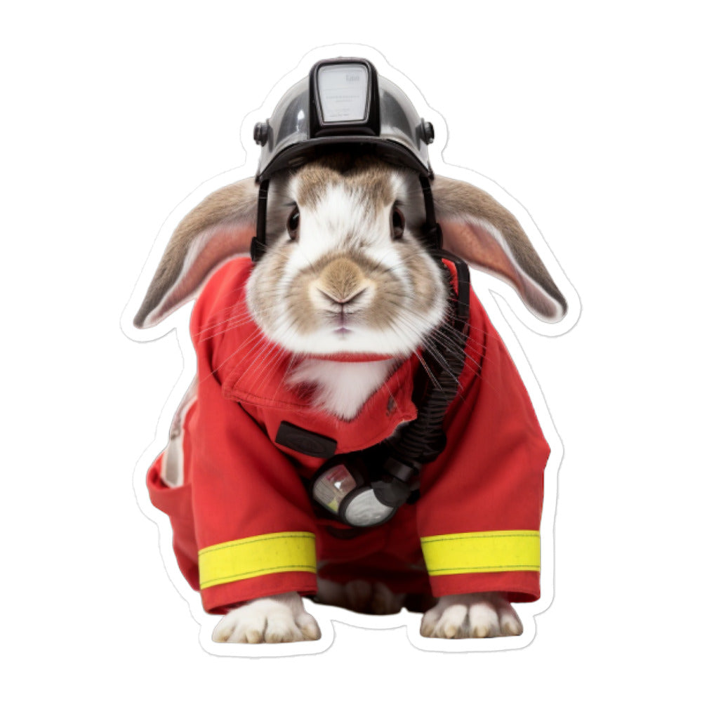 Mini Rex Brave Firefighter Bunny Sticker - Stickerfy.ai