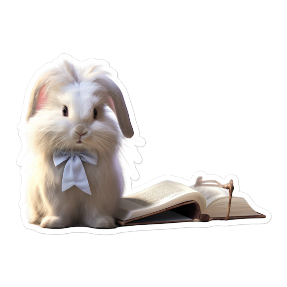 Satin Angora Enthusiastic Student Bunny Sticker - Stickerfy.ai