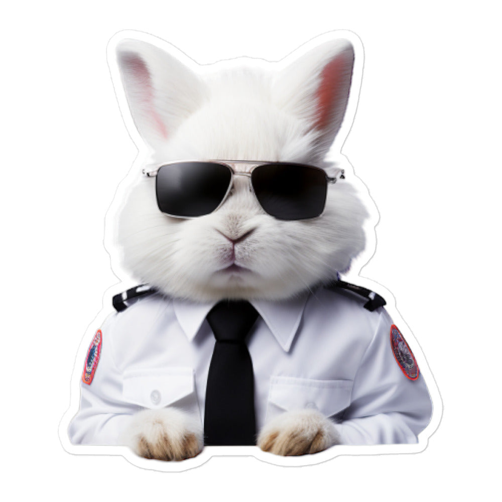 Satin Angora Security Officer Bunny Sticker - Stickerfy.ai