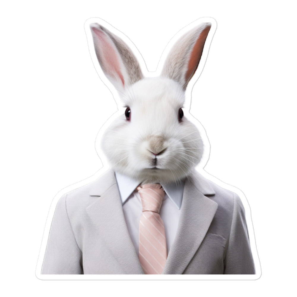 Satin Angora Persuasive Sales Bunny Sticker - Stickerfy.ai