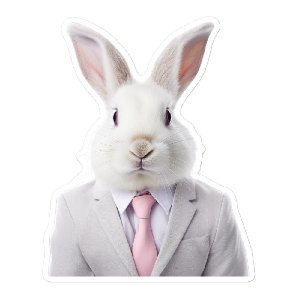 Satin Angora Persuasive Sales Bunny Sticker - Stickerfy.ai