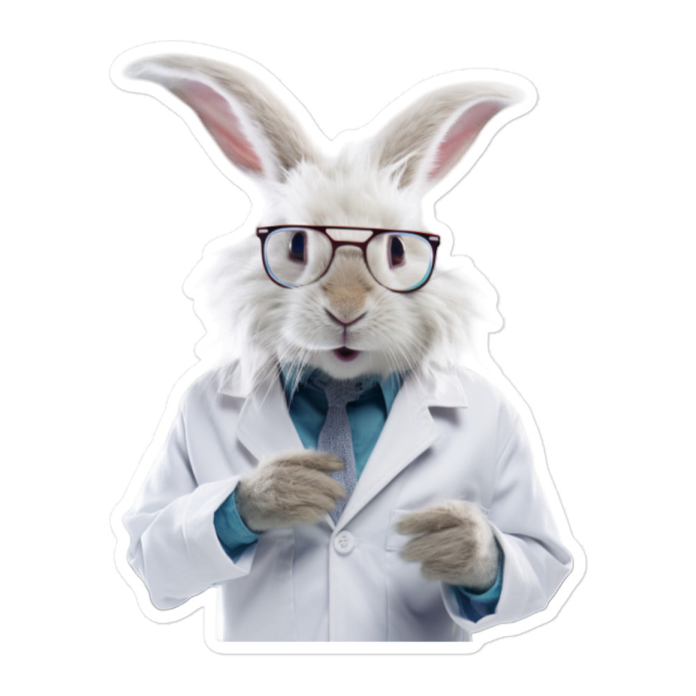 Satin Angora Knowledgeable Pharmacist Bunny Sticker - Stickerfy.ai