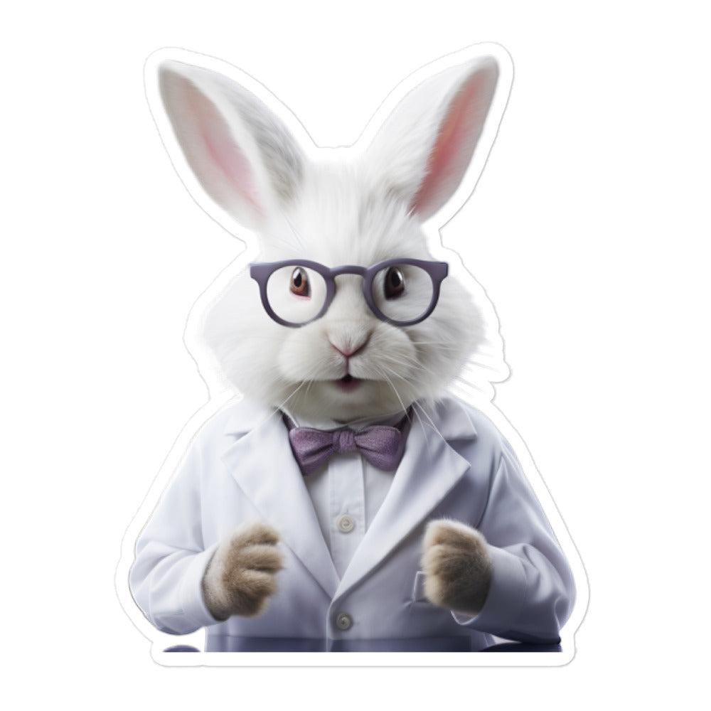 Satin Angora Knowledgeable Pharmacist Bunny Sticker - Stickerfy.ai