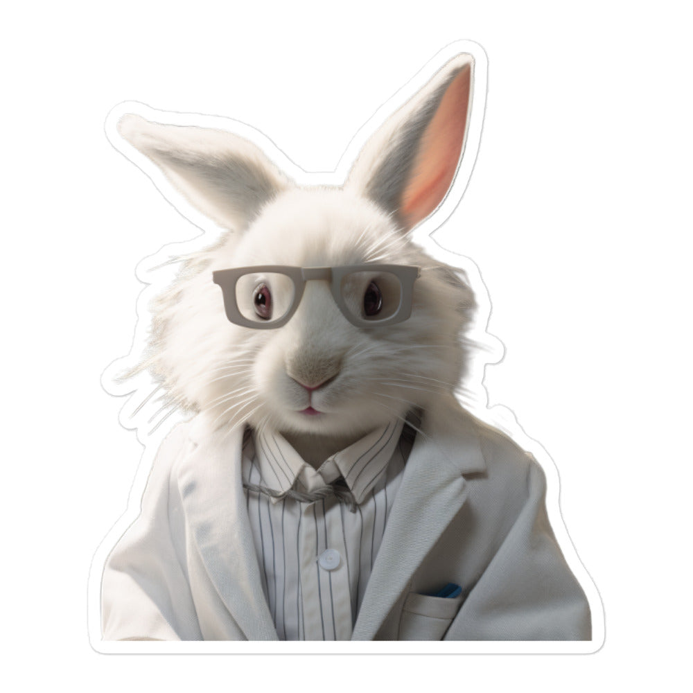 Satin Angora Knowledgeable Pharmacist Bunny Sticker - Stickerfy.ai