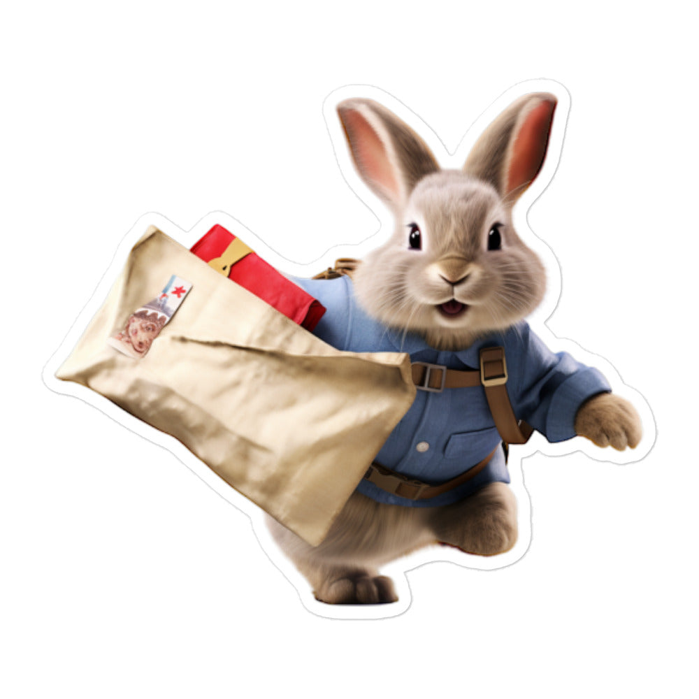 Satin Angora Mail Carrier Bunny Sticker - Stickerfy.ai