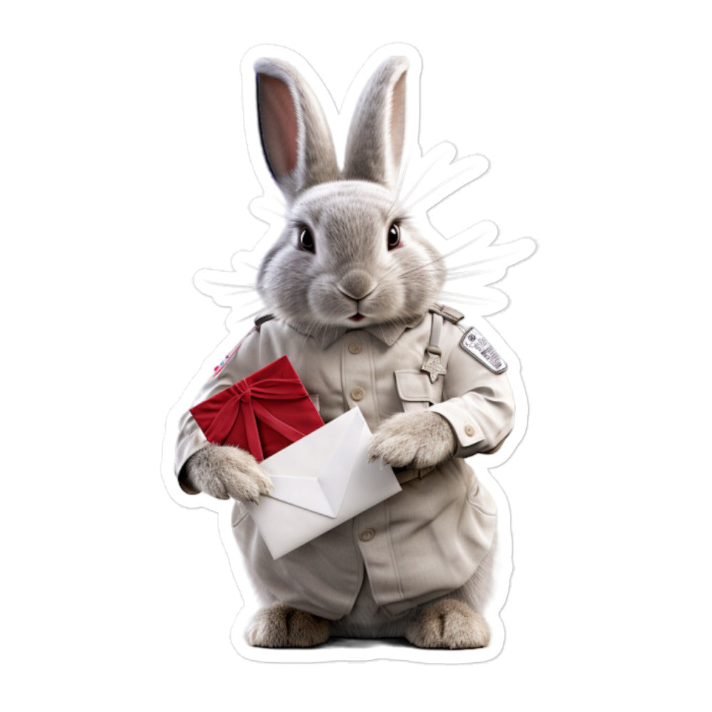 Satin Angora Mail Carrier Bunny Sticker - Stickerfy.ai