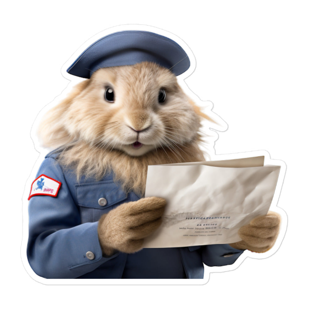 Satin Angora Mail Carrier Bunny Sticker - Stickerfy.ai