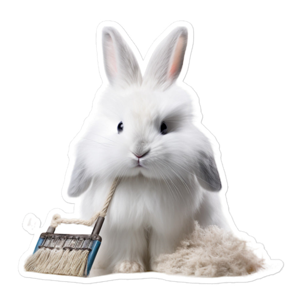 Satin Angora Diligent Janitor Bunny Sticker - Stickerfy.ai