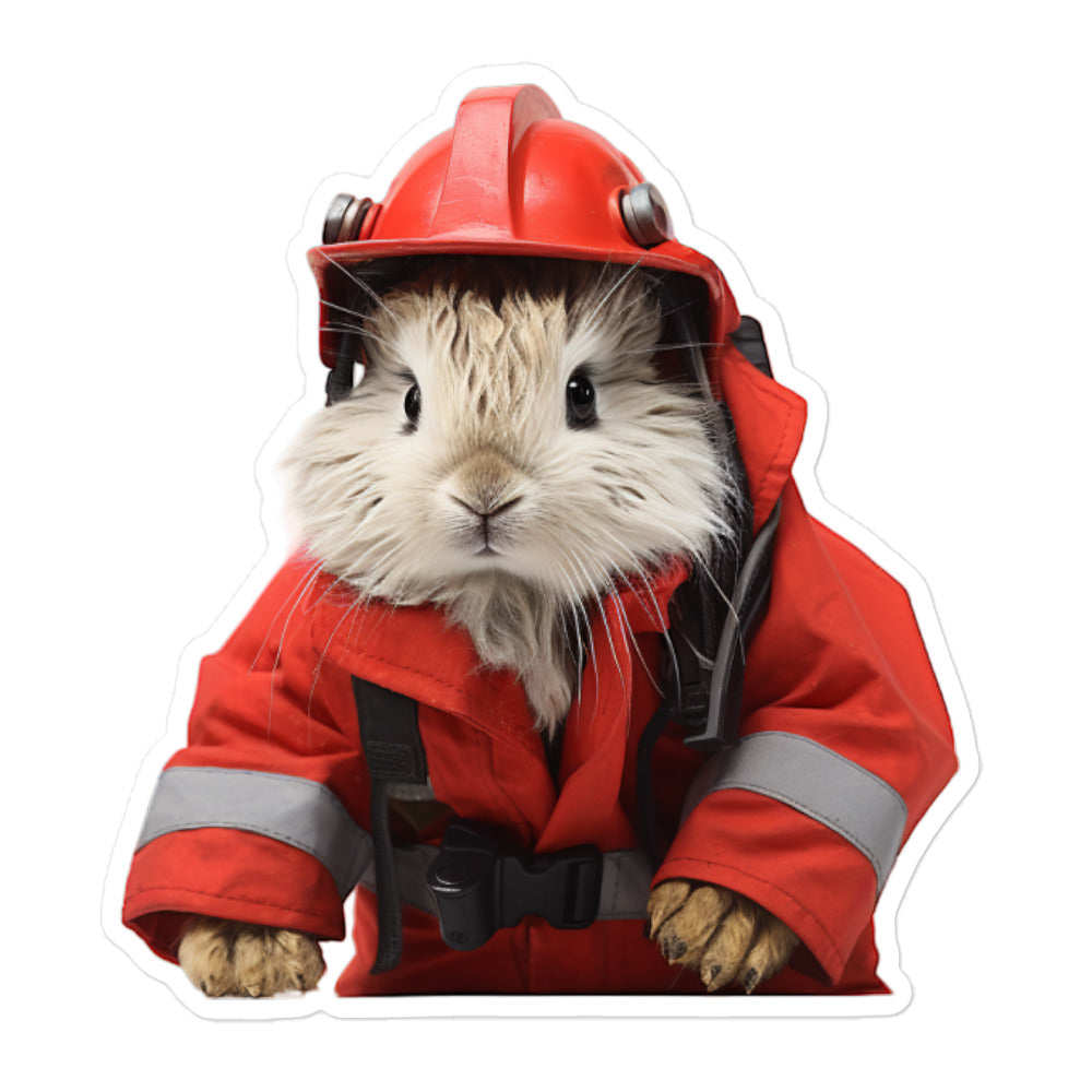 Satin Angora Brave Firefighter Bunny Sticker - Stickerfy.ai