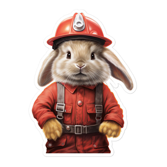 Satin Angora Brave Firefighter Bunny Sticker - Stickerfy.ai