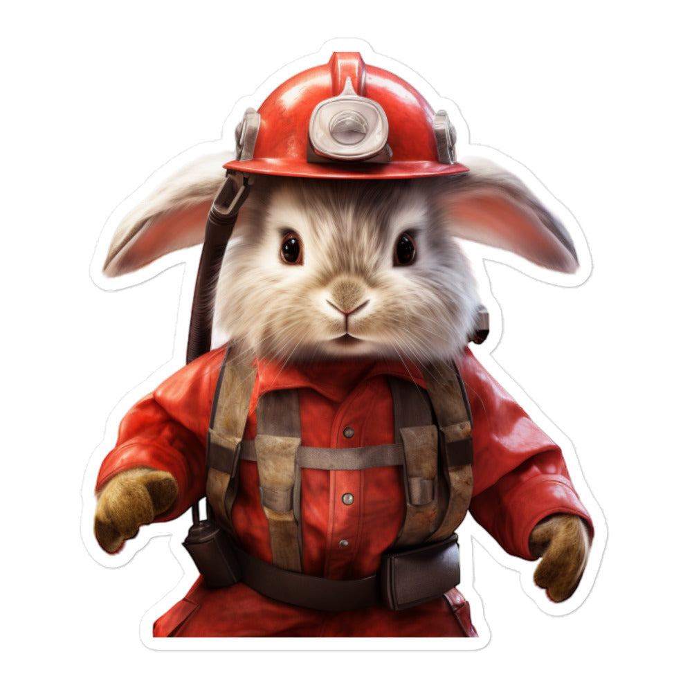 Satin Angora Brave Firefighter Bunny Sticker - Stickerfy.ai