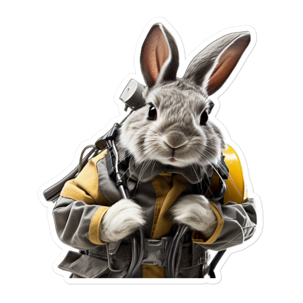 Silver Fox Brave Firefighter Bunny Sticker - Stickerfy.ai