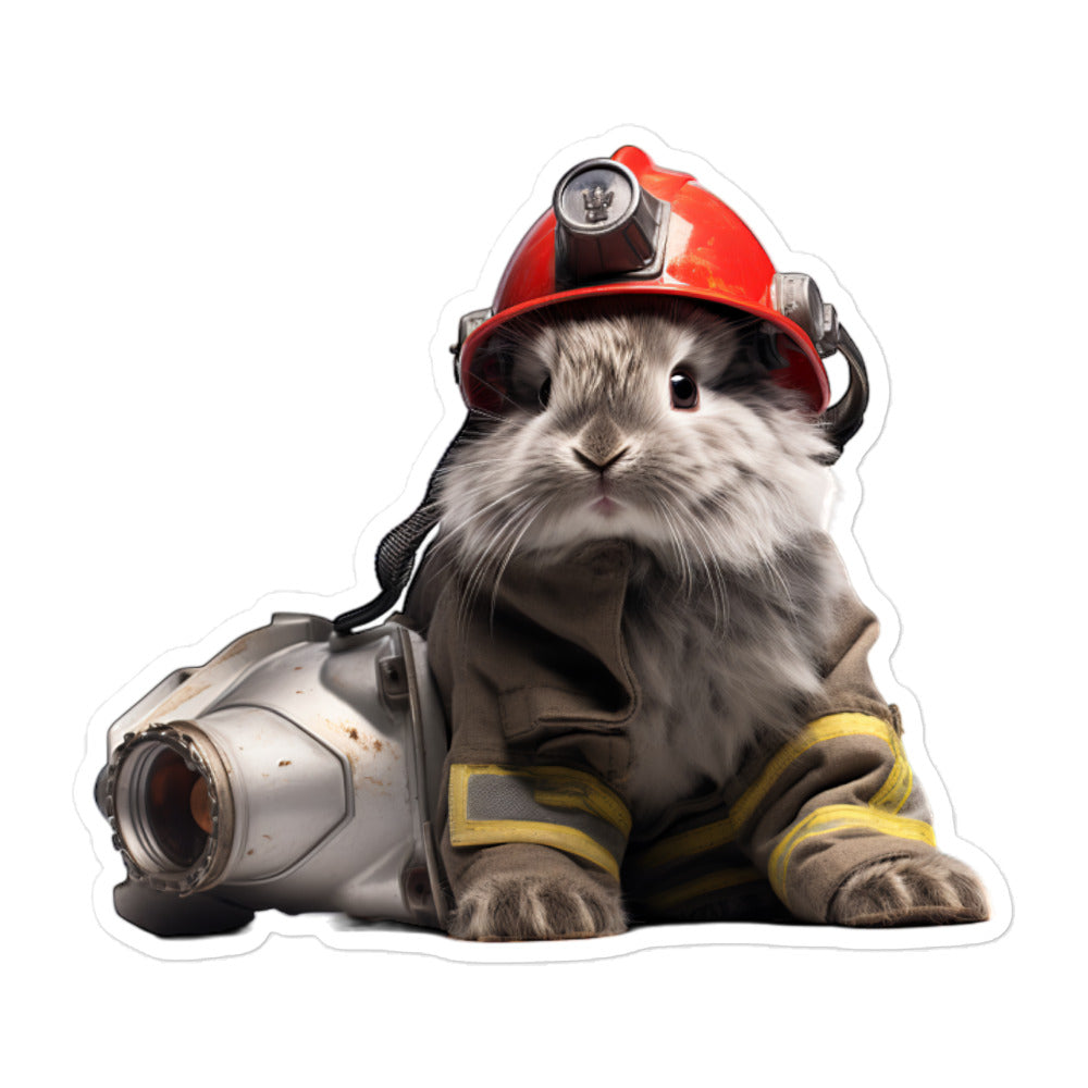 Silver Fox Brave Firefighter Bunny Sticker - Stickerfy.ai