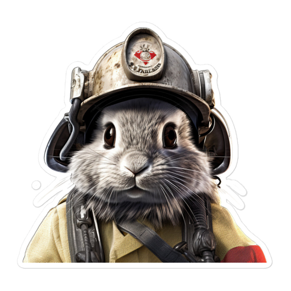 Silver Fox Brave Firefighter Bunny Sticker - Stickerfy.ai