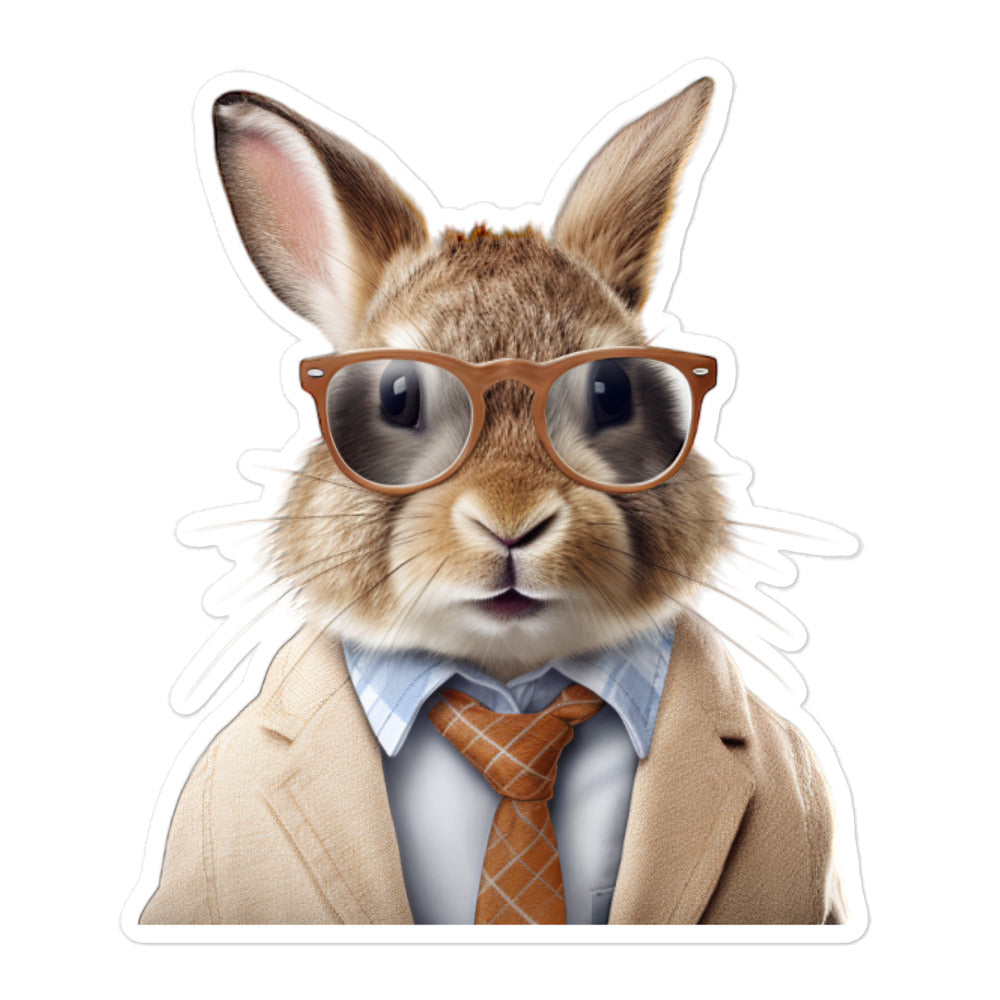 Tan Enthusiastic Student Bunny Sticker - Stickerfy.ai